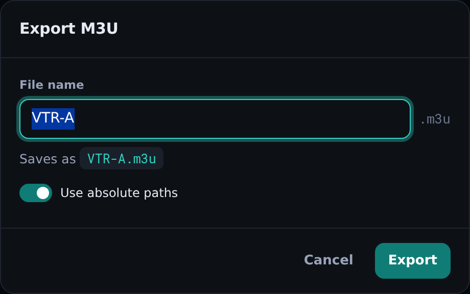 Exportar M3U, con nombre de archivo